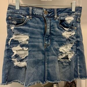 American Eagle Outfitters Ripped Blue Denim Mini Skirt